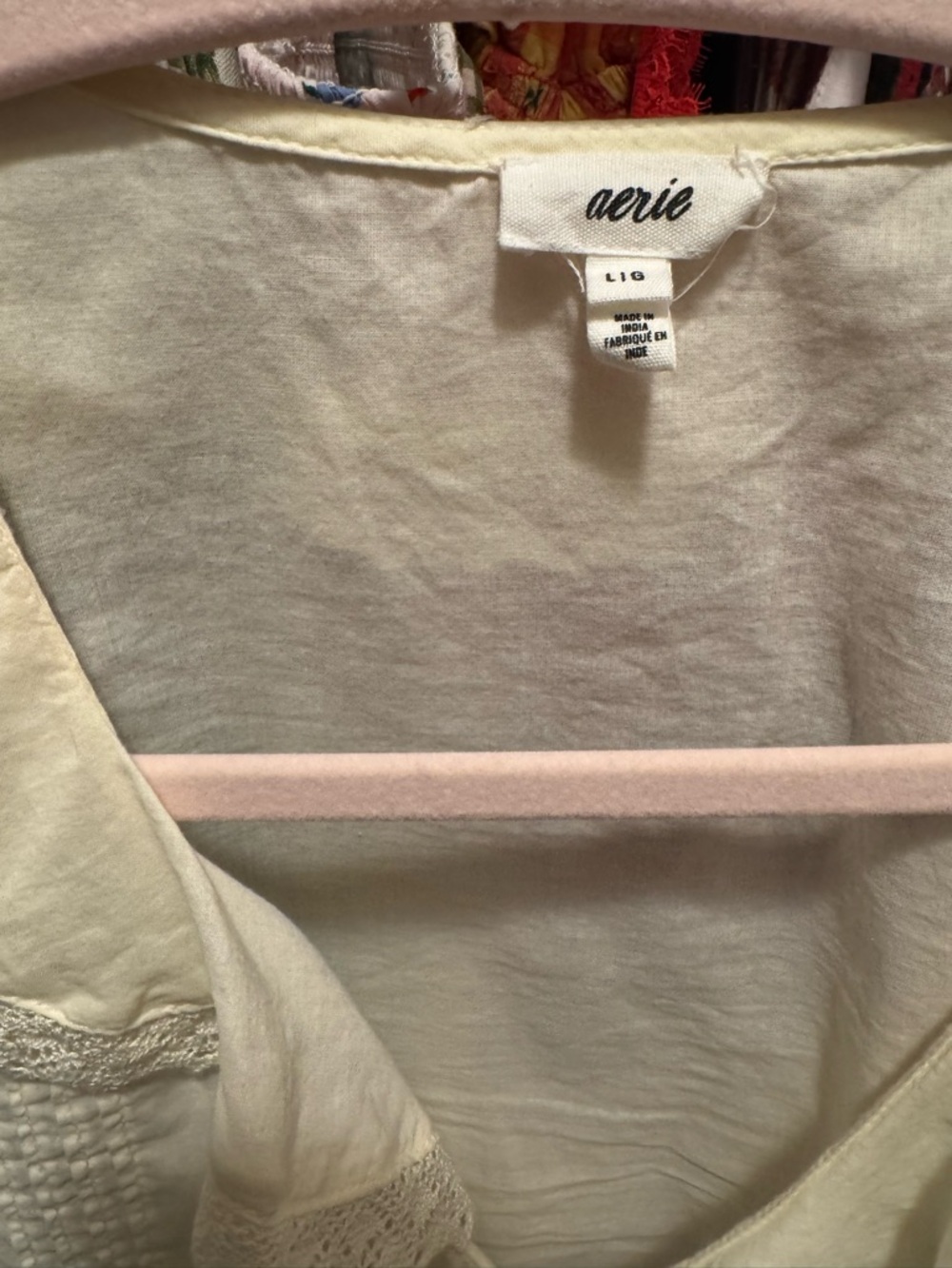 aerie Cream Ruffle Lace Pintuck Blouse - Picture 5 of 5